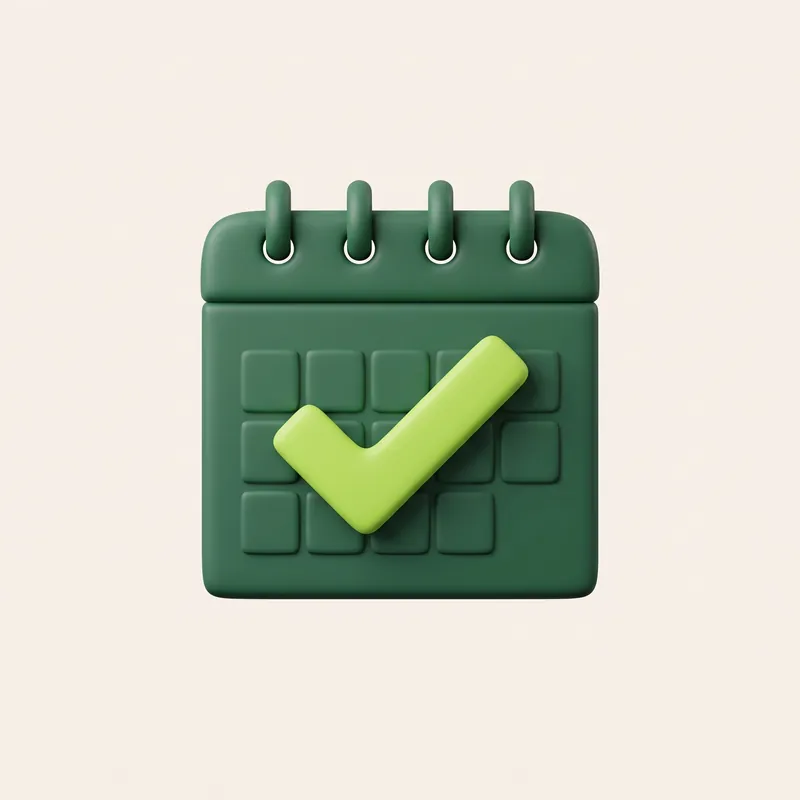 Ícone 3D de calendário com check de confirmação